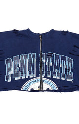 ZIP FRONT CROP COLLEGE SWEATSHIRT