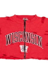 ZIP FRONT CROP COLLEGE SWEATSHIRT