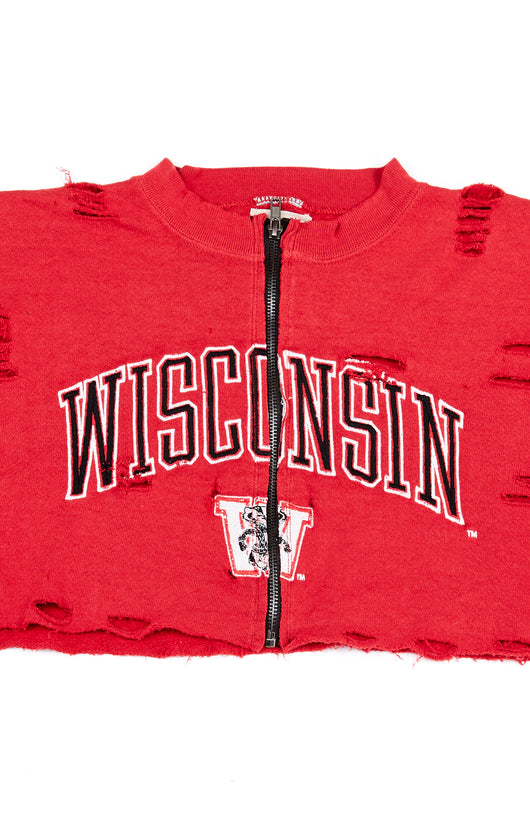 ZIP FRONT CROP COLLEGE SWEATSHIRT