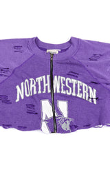 ZIP FRONT CROP COLLEGE SWEATSHIRT