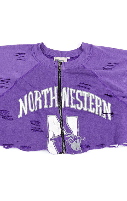 ZIP FRONT CROP COLLEGE SWEATSHIRT