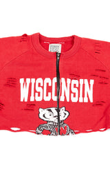 ZIP FRONT CROP COLLEGE SWEATSHIRT