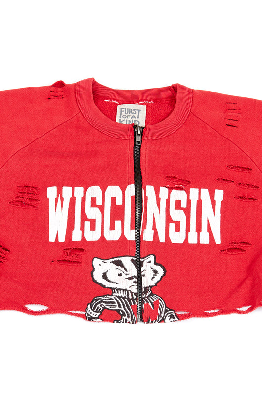 ZIP FRONT CROP COLLEGE SWEATSHIRT