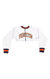 ZIP FRONT CROP COLLEGE SWEATSHIRT