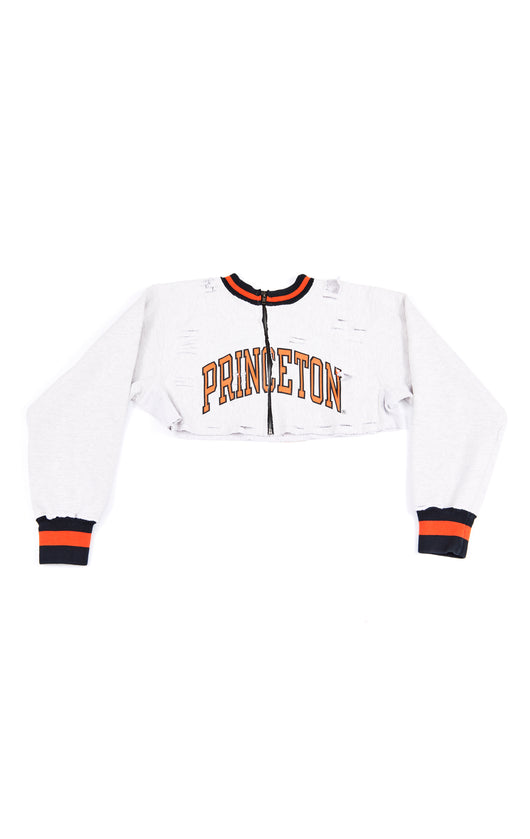 ZIP FRONT CROP COLLEGE SWEATSHIRT