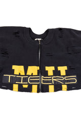 ZIP FRONT CROP COLLEGE SWEATSHIRT