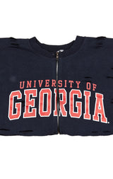 ZIP FRONT CROP COLLEGE SWEATSHIRT