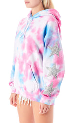 SPLOTCH TIE DYE STAR PATCH HOODIE