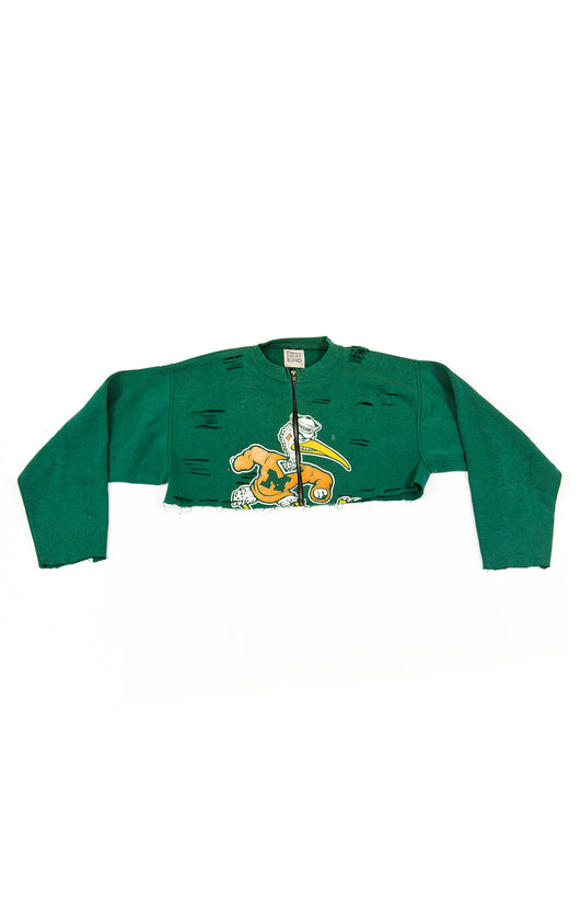 ZIP FRONT CROP COLLEGE SWEATSHIRT
