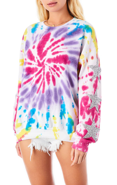 FIREWORK TIE DYE STAR PATCH PULLOVER SWEATSHIRT