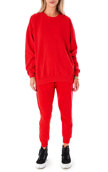 RED CREW NECK SWEATSHIRT