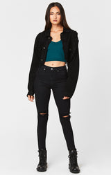 Carmar Denim: BLACK NICHOLAS CROPPED DENIM JACKET - DENIM JACKET