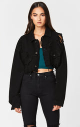 Carmar Denim: BLACK NICHOLAS CROPPED DENIM JACKET - DENIM JACKET