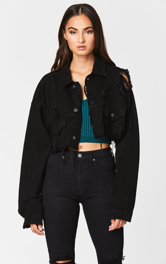 Carmar Denim: BLACK NICHOLAS CROPPED DENIM JACKET - DENIM JACKET