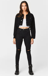Carmar Denim: BLACK OLIVIER CROPPED DENIM JACKET - DENIM JACKET