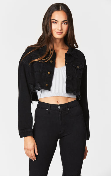 Carmar Denim: BLACK OLIVIER CROPPED DENIM JACKET - DENIM JACKET