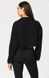 Carmar Denim: BLACK OLIVIER CROPPED DENIM JACKET - DENIM JACKET