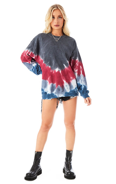 CHEVRON TIE DYE CREW NECK SWEATSHIRT