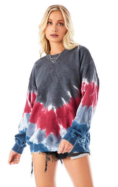 CHEVRON TIE DYE CREW NECK SWEATSHIRT