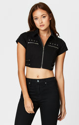 Carmar Denim: CROPPED ZIP FRONT SHIRT WITH GROMMETS - WOVEN TOP