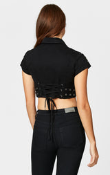 Carmar Denim: CROPPED ZIP FRONT SHIRT WITH GROMMETS - WOVEN TOP