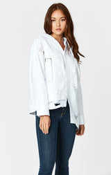 Carmar Denim: DISTRESSED HOOD SHIRT WITH FRONT BUCKLE - WOVEN TOP