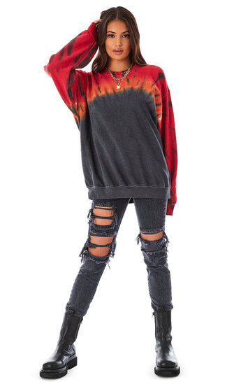 FLAME SHOULDER TIE DYE CREW NECK SWEATSHIRT