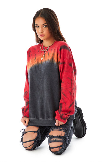 FLAME SHOULDER TIE DYE CREW NECK SWEATSHIRT