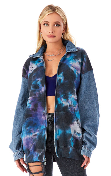 SPLICED CLOUD TIE DYE ZIP UP SWEATSHIRT