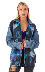 SPLICED CLOUD TIE DYE ZIP UP SWEATSHIRT