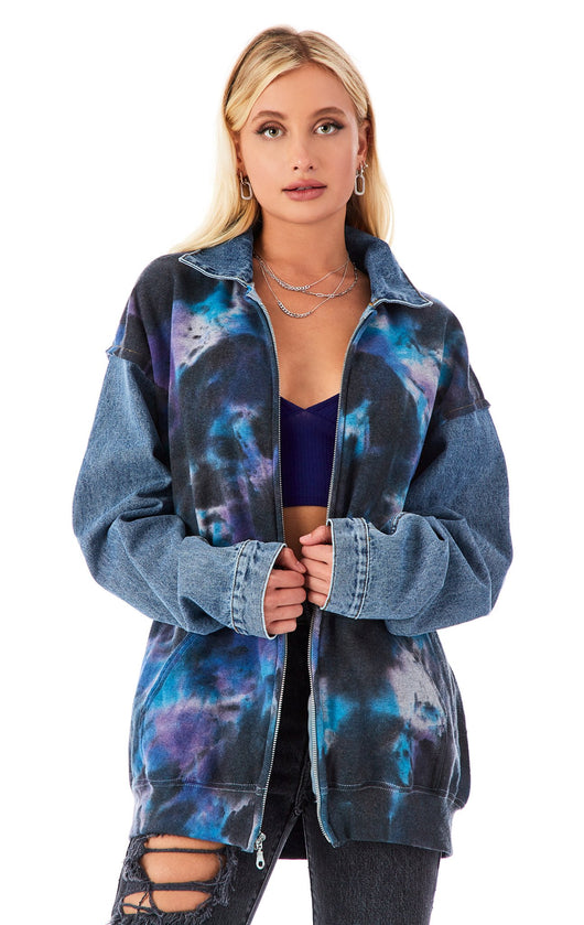 SPLICED CLOUD TIE DYE ZIP UP SWEATSHIRT