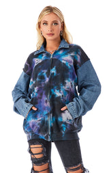 SPLICED CLOUD TIE DYE ZIP UP SWEATSHIRT