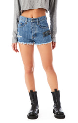 TITANIA LINSLEY TEARDROP FRINGE DENIM SHORT