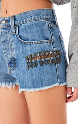 TITANIA LINSLEY TEARDROP FRINGE DENIM SHORT