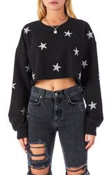 ALLOVER STAR PATCH CROP SWEATSHIRT