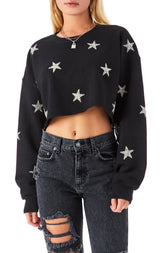ALLOVER STAR PATCH CROP SWEATSHIRT