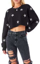 ALLOVER STAR PATCH CROP SWEATSHIRT