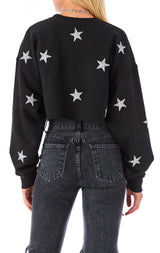 ALLOVER STAR PATCH CROP SWEATSHIRT