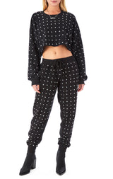 ALLOVER RHINESTONE CROP SWEATSHIRT