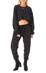 ALLOVER RHINESTONE CROP SWEATSHIRT