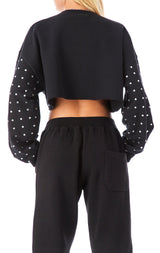 ALLOVER RHINESTONE CROP SWEATSHIRT