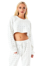 ALLOVER RHINESTONE CROP SWEATSHIRT