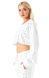 ALLOVER RHINESTONE CROP SWEATSHIRT