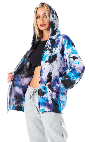CLOUD TIE DYE STAR PATCH ZIP UP SWEATSHIRT