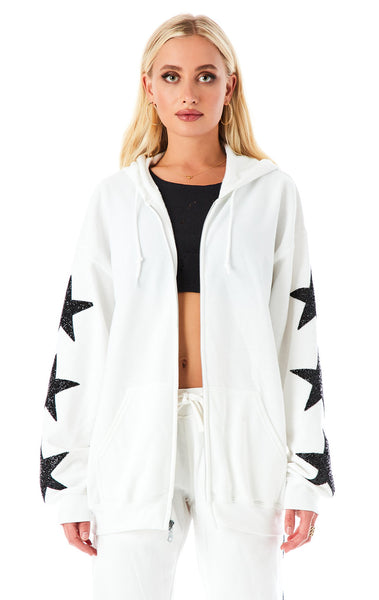 BLACK STAR PATCH ZIP UP SWEATSHIRT
