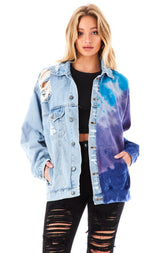 SPLICED CHEVRON TIE DYE DENIM JACKET