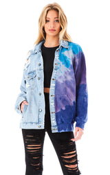 SPLICED CHEVRON TIE DYE DENIM JACKET