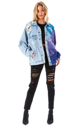 SPLICED CHEVRON TIE DYE DENIM JACKET