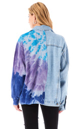 SPLICED CHEVRON TIE DYE DENIM JACKET