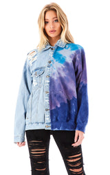 SPLICED CHEVRON TIE DYE DENIM JACKET